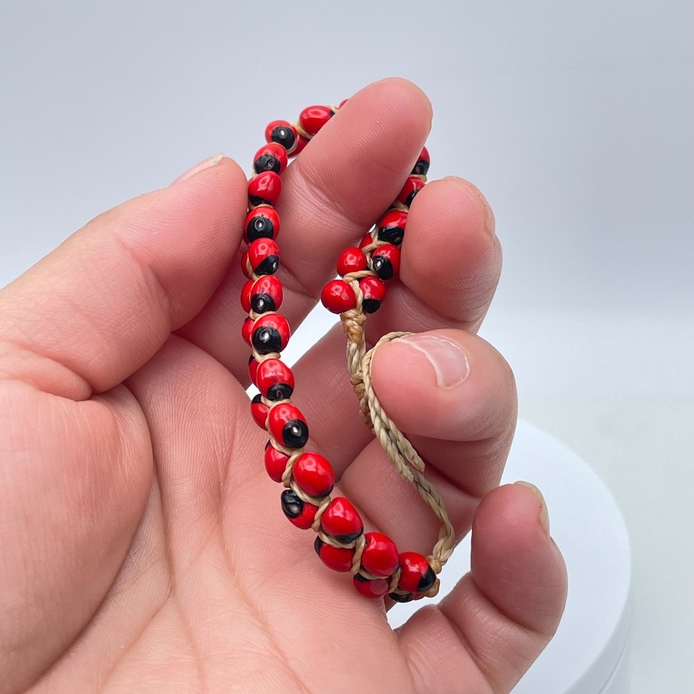Vintage Y2K Red Black Seed Bead Bracelet Adjustable Macrame Boho Bracelet‎ - Picture 7 of 10